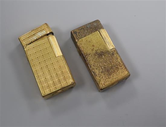 Two Dunhill gold plated Rollagas lighters